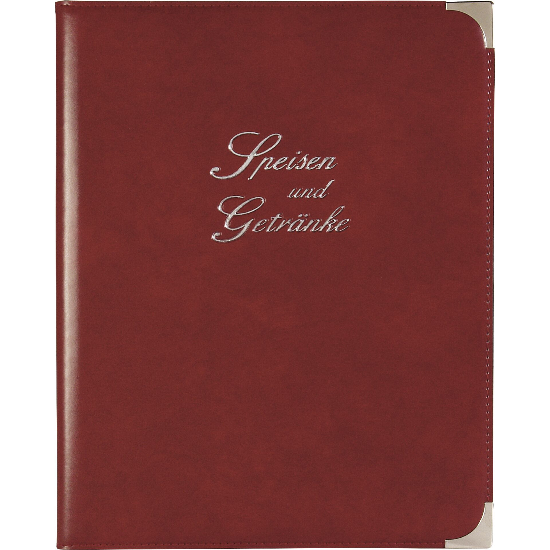 Speisekarte, Metallecken silber A4, weinrot